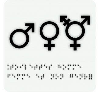 Pictogramme avec braille et relief "Symbole Toilette homme, femme et non genré"