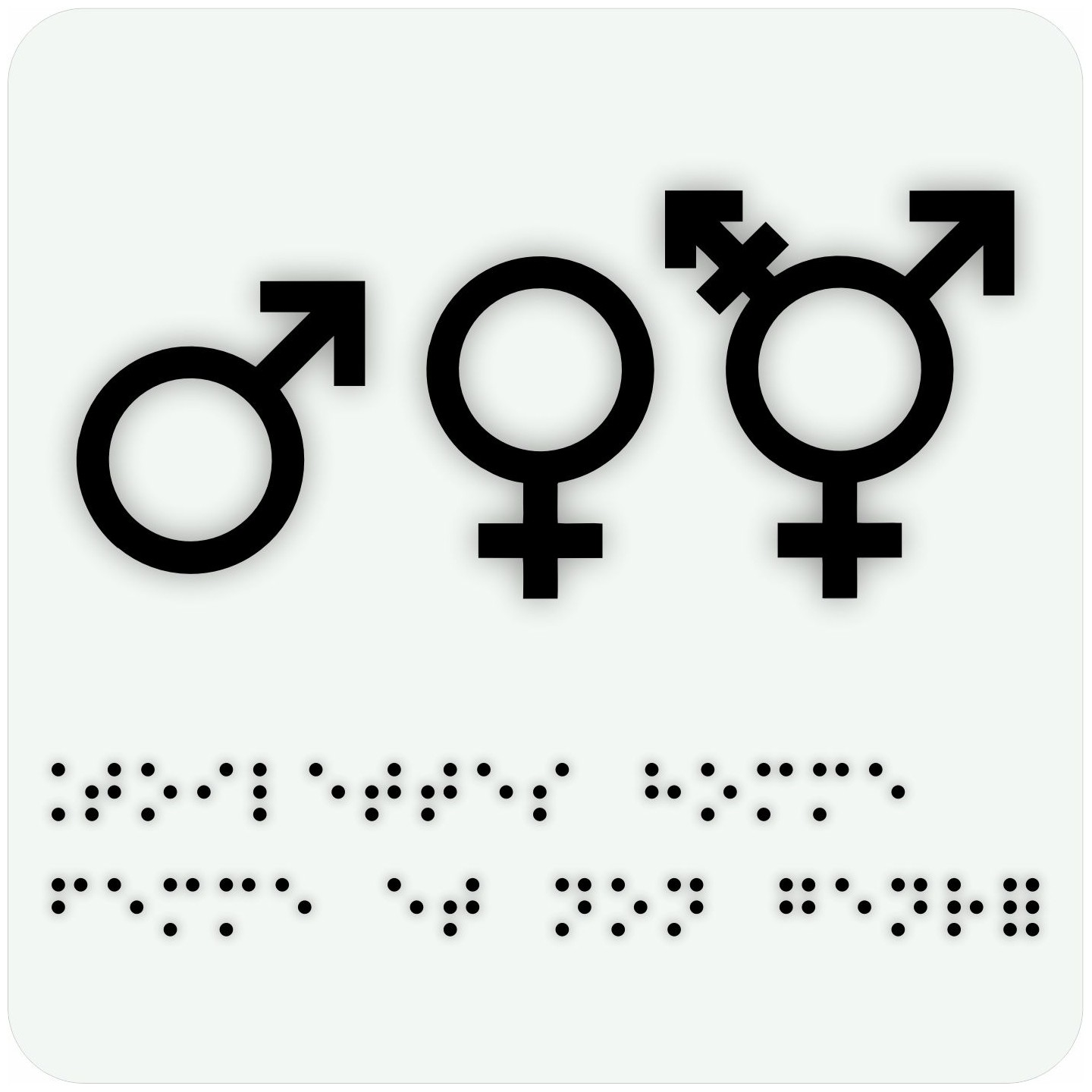 Pictogramme avec braille et relief  "Symbole Toilette homme, femme et non genré"