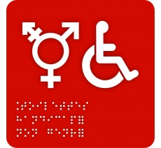 Pictogramme avec braille et relief Symbole Toilettes handicapé non genré