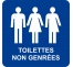 Plaque porte carrée "Toilettes non genrées" avec texte - alu ou pvc