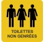 Plaque porte carrée "Toilettes non genrées" avec texte - alu ou pvc