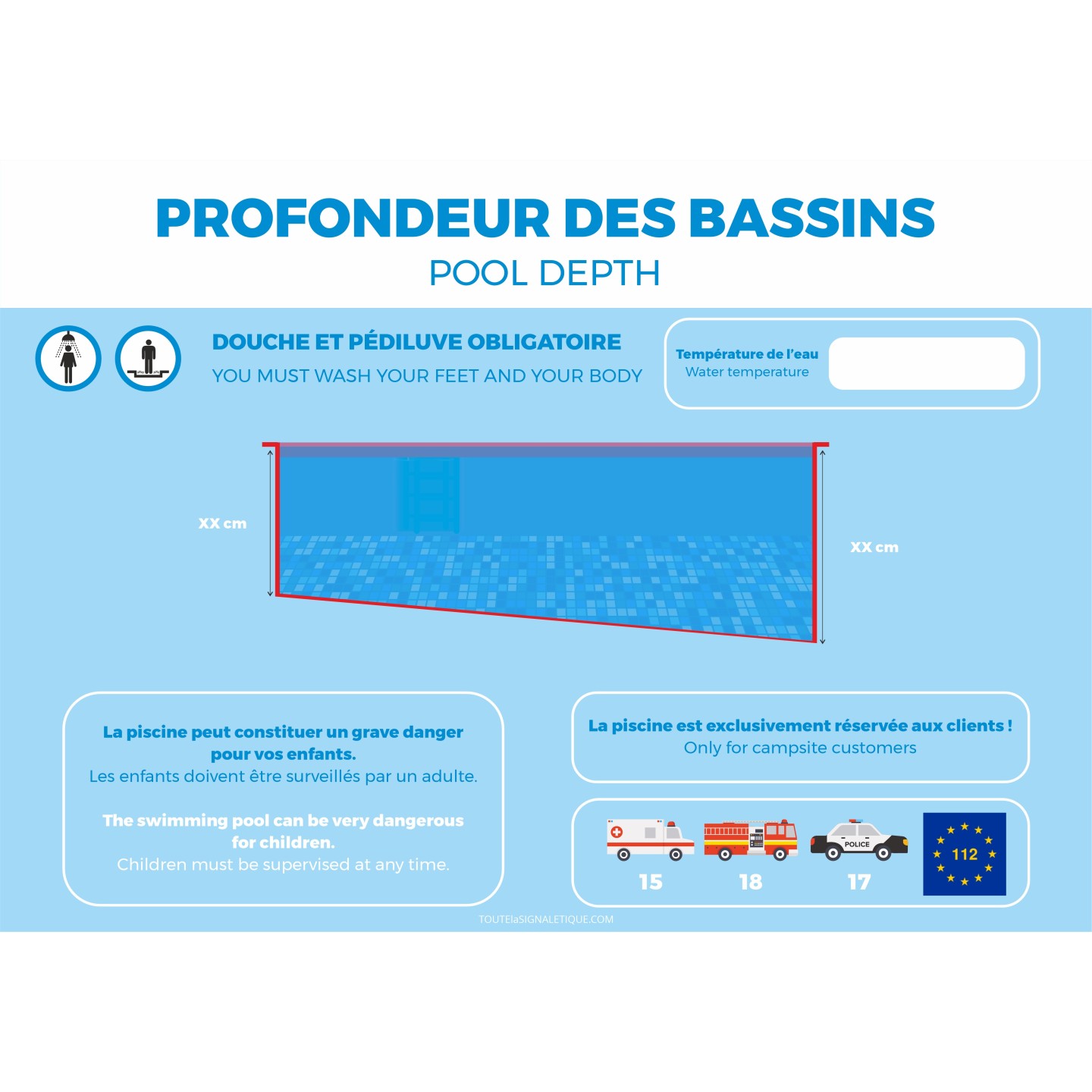 Panneau personnalisable Profondeur des bassins