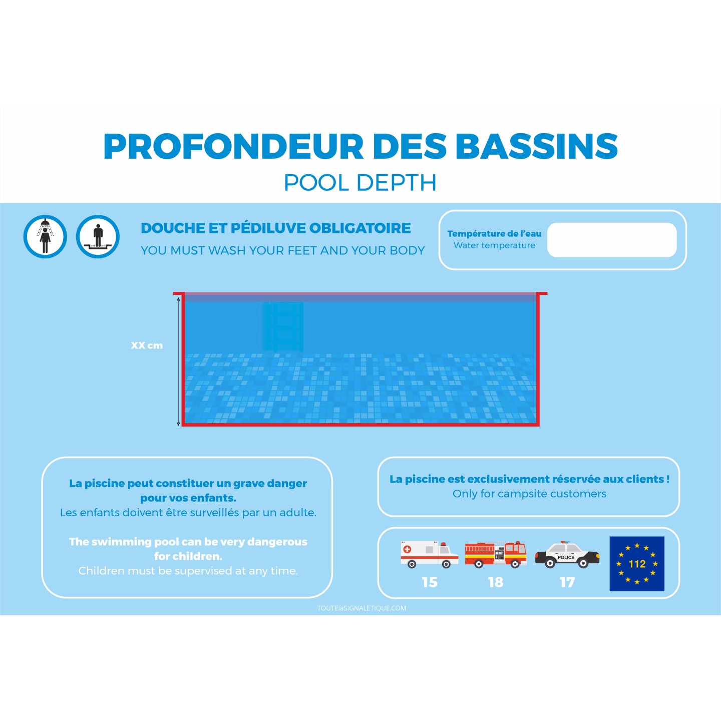 Panneau "Profondeur des bassins" à personnaliser - Bassin plat