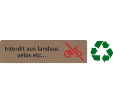 Plaque de porte économique " Interdit aux landaus, vélos... "