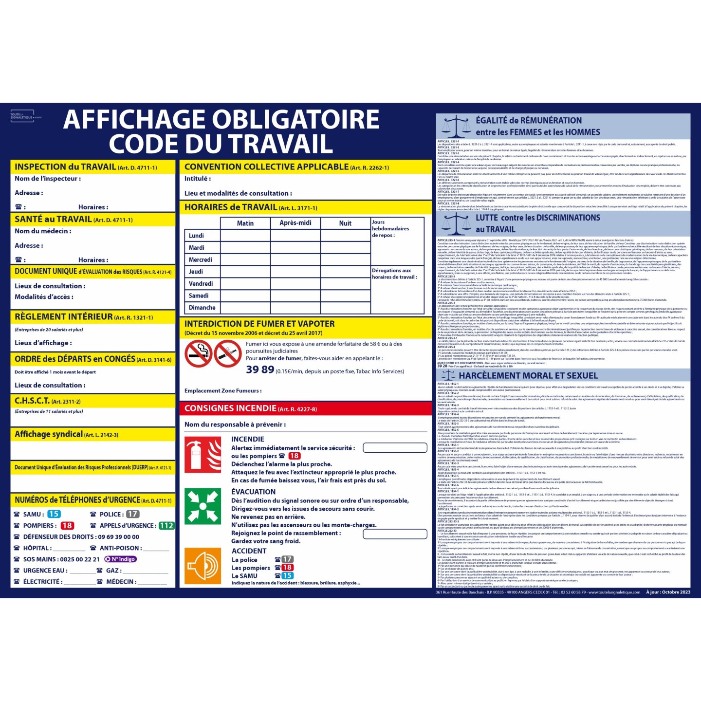 Code du travail - Affichage obligatoire
