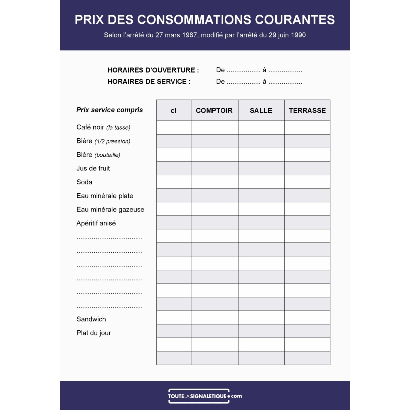 Prix des consommations courantes