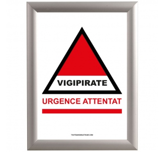 Cadre clic clac en alu avec affiche : Urgence attentat