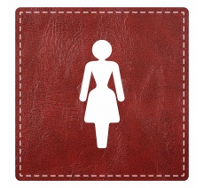 Plaque porte carré toilettes femme - imitation cuir - picto
