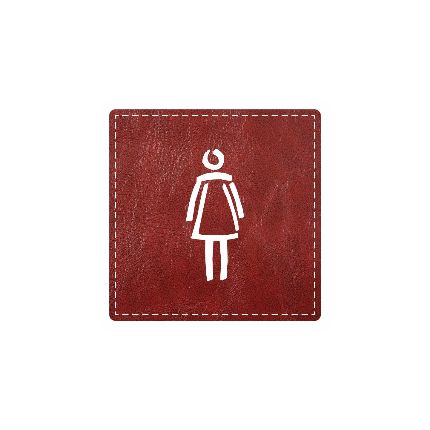 Plaque porte carré toilettes femme - imitation cuir - picto