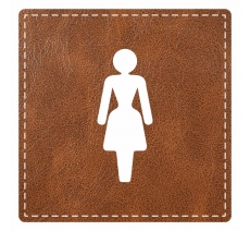 Plaque porte carré toilettes femme - imitation cuir - picto