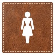 Plaque porte carré toilettes femme - imitation cuir marron - picto
