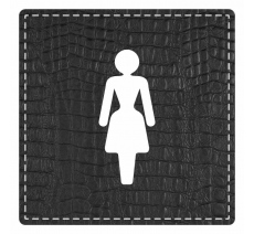 Plaque porte carré toilettes femme - imitation cuir noir - picto
