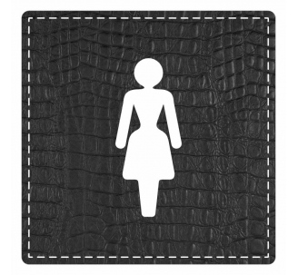 Plaque porte carré toilettes femme - imitation cuir noir - picto