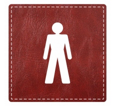 Plaque porte carré toilettes homme - imitation cuir bordeaux - picto