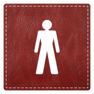 Plaque porte carré toilettes homme - imitation cuir bordeaux - picto