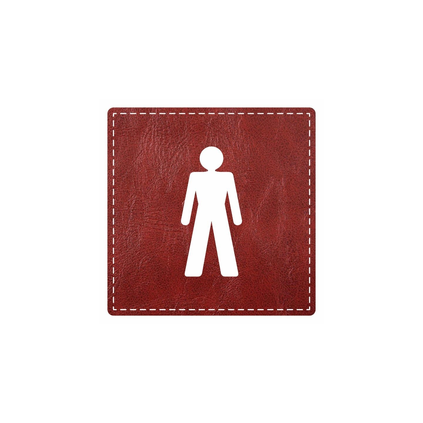 Plaque porte carré toilettes homme -  imitation cuir bordeaux - picto