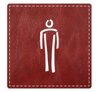 Plaque porte carré toilettes homme - imitation cuir bordeaux - picto