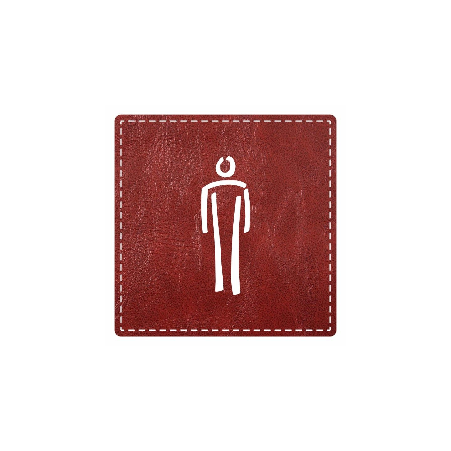 Plaque porte carré toilettes homme -  imitation cuir bordeaux - picto