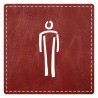 Plaque porte carré toilettes homme -  imitation cuir bordeaux - picto