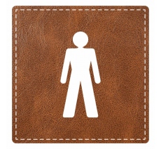 Plaque porte carré toilettes homme - imitation cuir marron - picto