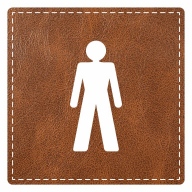 Plaque porte carré toilettes homme - imitation cuir marron - picto