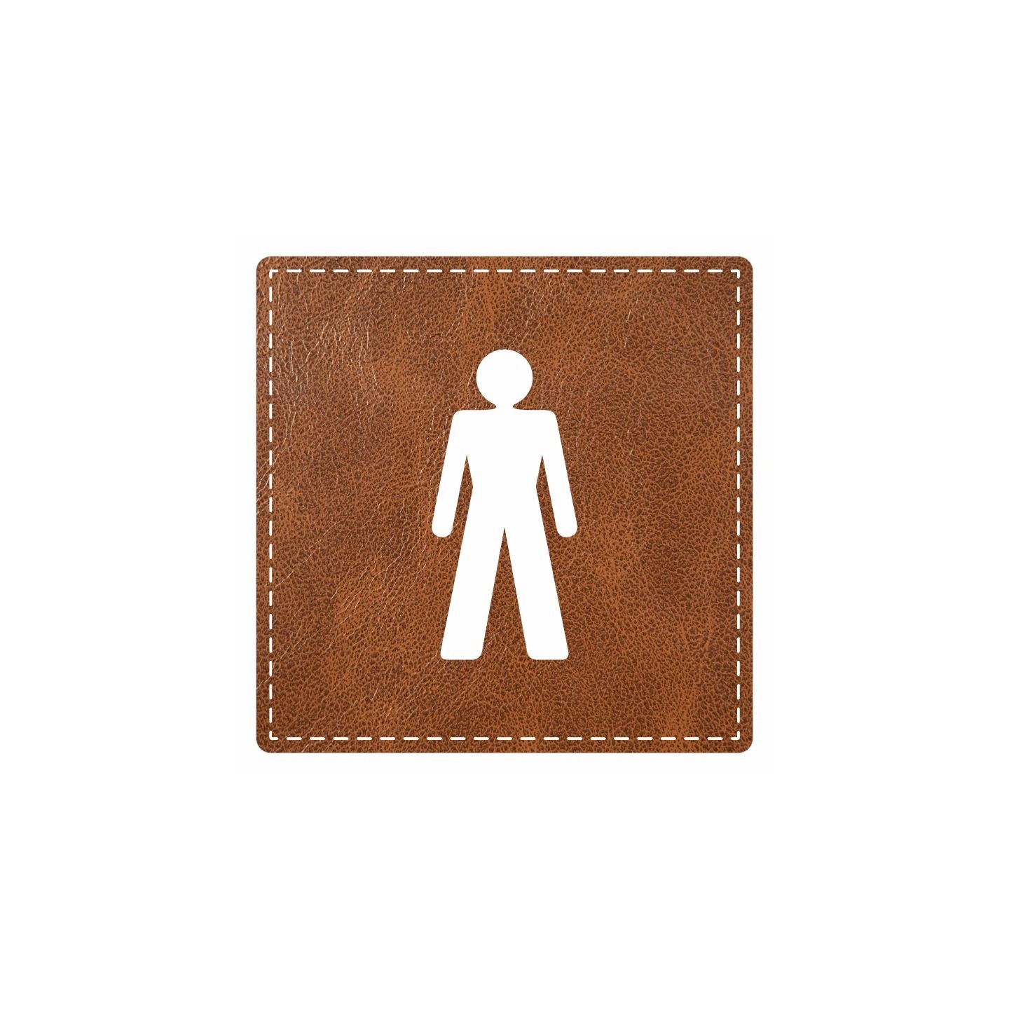 Plaque porte carré toilettes homme -  imitation cuir marron - picto