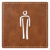 Plaque porte carré toilettes homme -  imitation cuir marron - picto