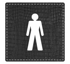 Plaque porte carré toilettes homme - imitation cuir noir - picto