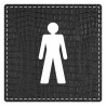 Plaque porte carré toilettes homme -  imitation cuir noir - picto