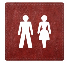 Plaque de porte carrée "toilettes mixtes" - imitation cuir bordeaux