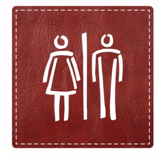 Plaque de porte carrée "toilettes mixtes" - imitation cuir bordeaux