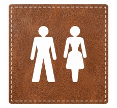 Plaque de porte carrée "toilettes mixtes" - imitation cuir marron
