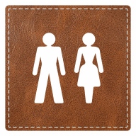 Plaque de porte carré "toilettes mixtes" - imitation cuir marron