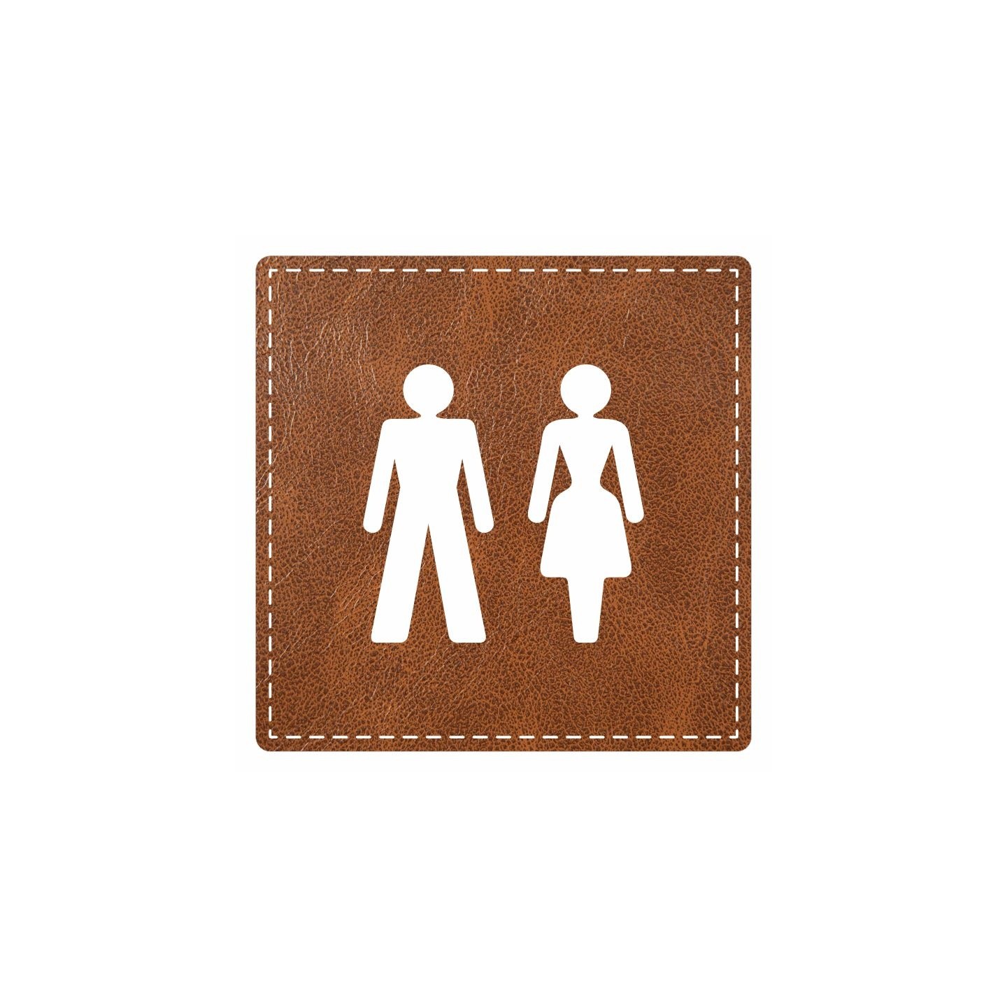 Plaque de porte carrée "toilettes mixtes" - imitation cuir marron