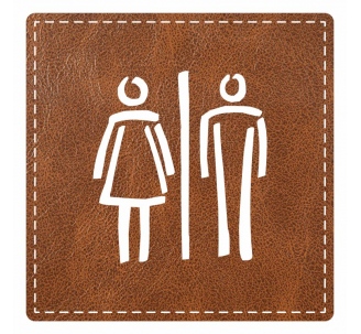 Plaque de porte carrée "toilettes mixtes" - imitation cuir marron