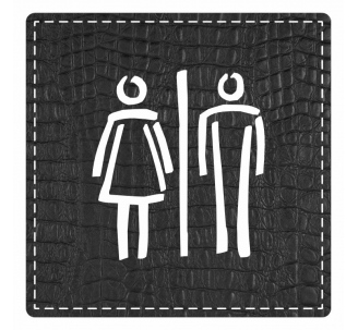 Plaque de porte carrée "toilettes mixtes" - imitation cuir noir
