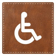 Plaque de porte carré avec picto "toilettes handicapés" - imitation cuir marron