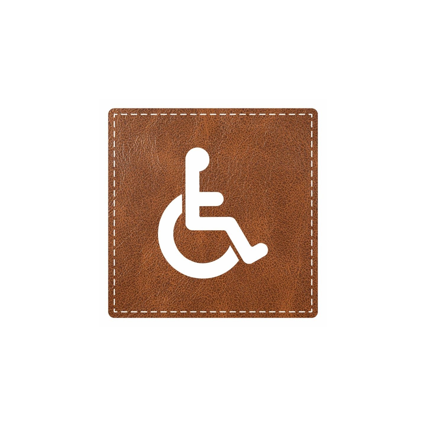 Plaque de porte carrée avec picto "toilettes handicapés" -  imitation cuir marron