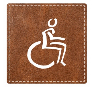 Plaque de porte carrée avec picto "toilettes handicapés" - imitation cuir marron