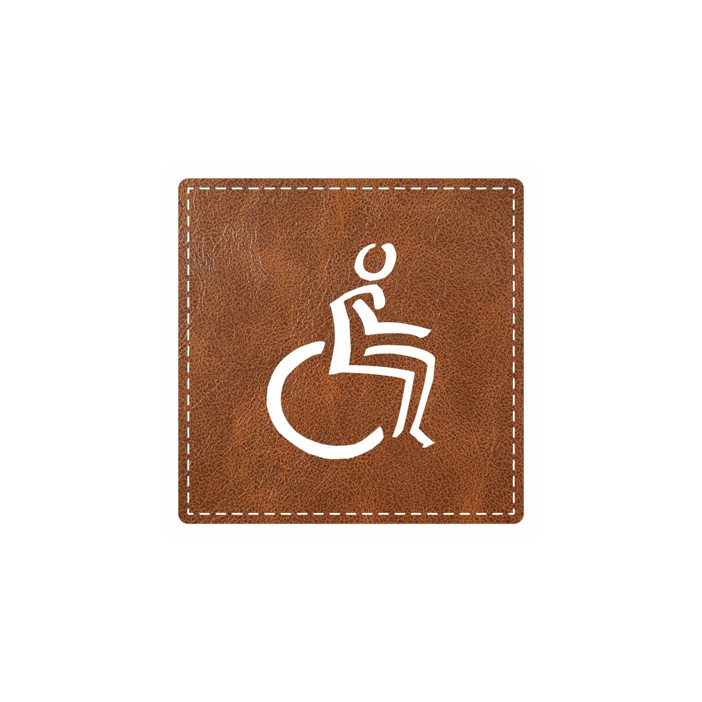 Plaque de porte carrée avec picto "toilettes handicapés" -  imitation cuir marron