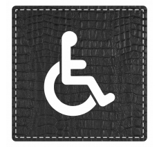 Plaque de porte carré avec picto "toilettes handicapés" - imitation cuir noir