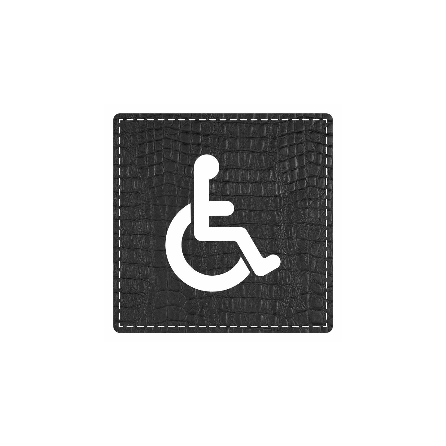 Plaque de porte carrée avec picto "toilettes handicapés" -  imitation cuir noir