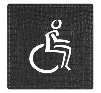 Plaque de porte carrée avec picto "toilettes handicapés" - imitation cuir noir