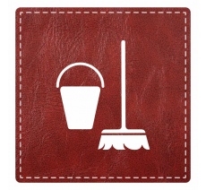 Plaque porte logo "local ménage" - imitation cuir bordeaux - picto carré