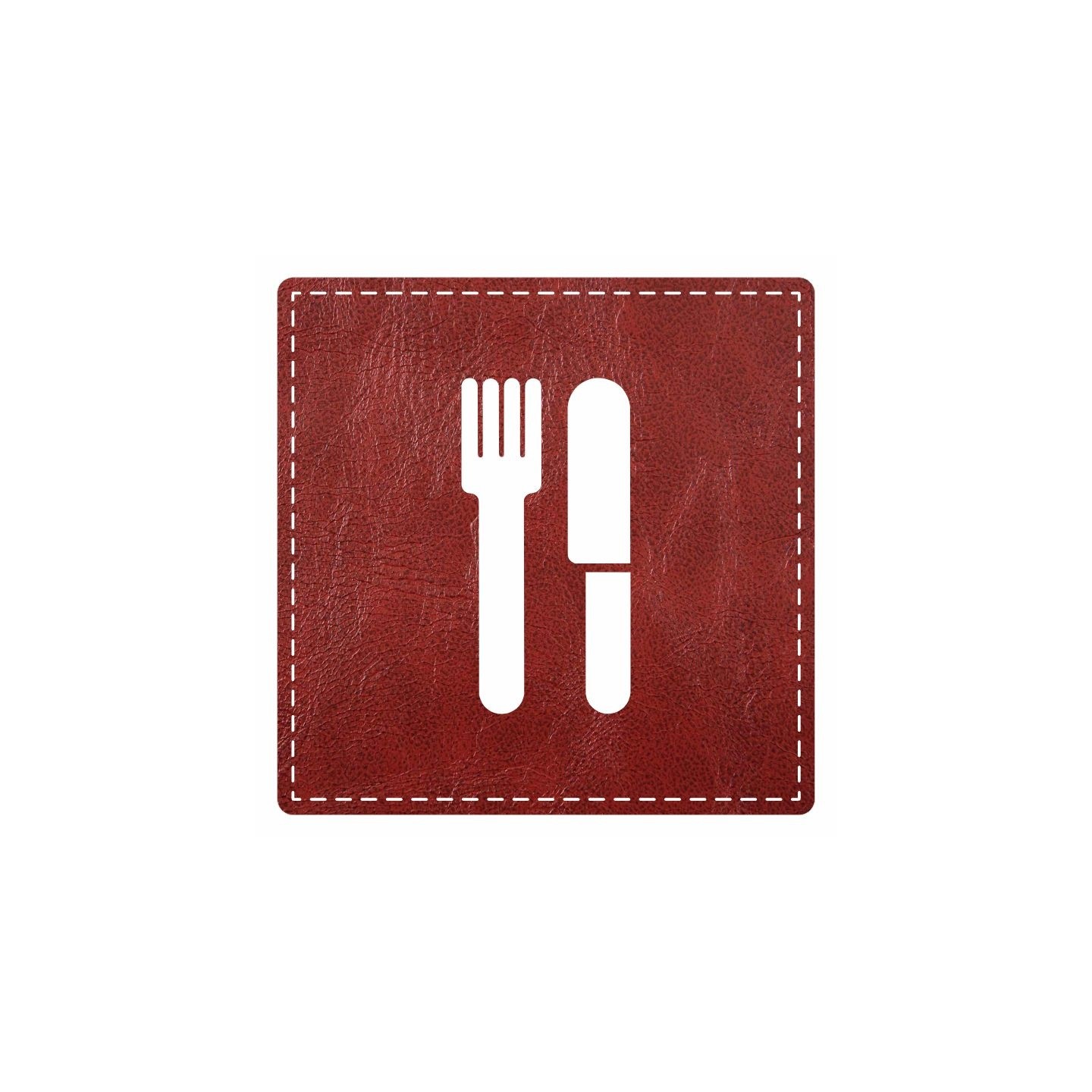 Plaque porte "restaurant"  imitation cuir bordeaux - picto carré