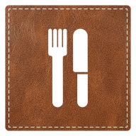 Plaque porte "restaurant" imitation cuir marron - picto carré