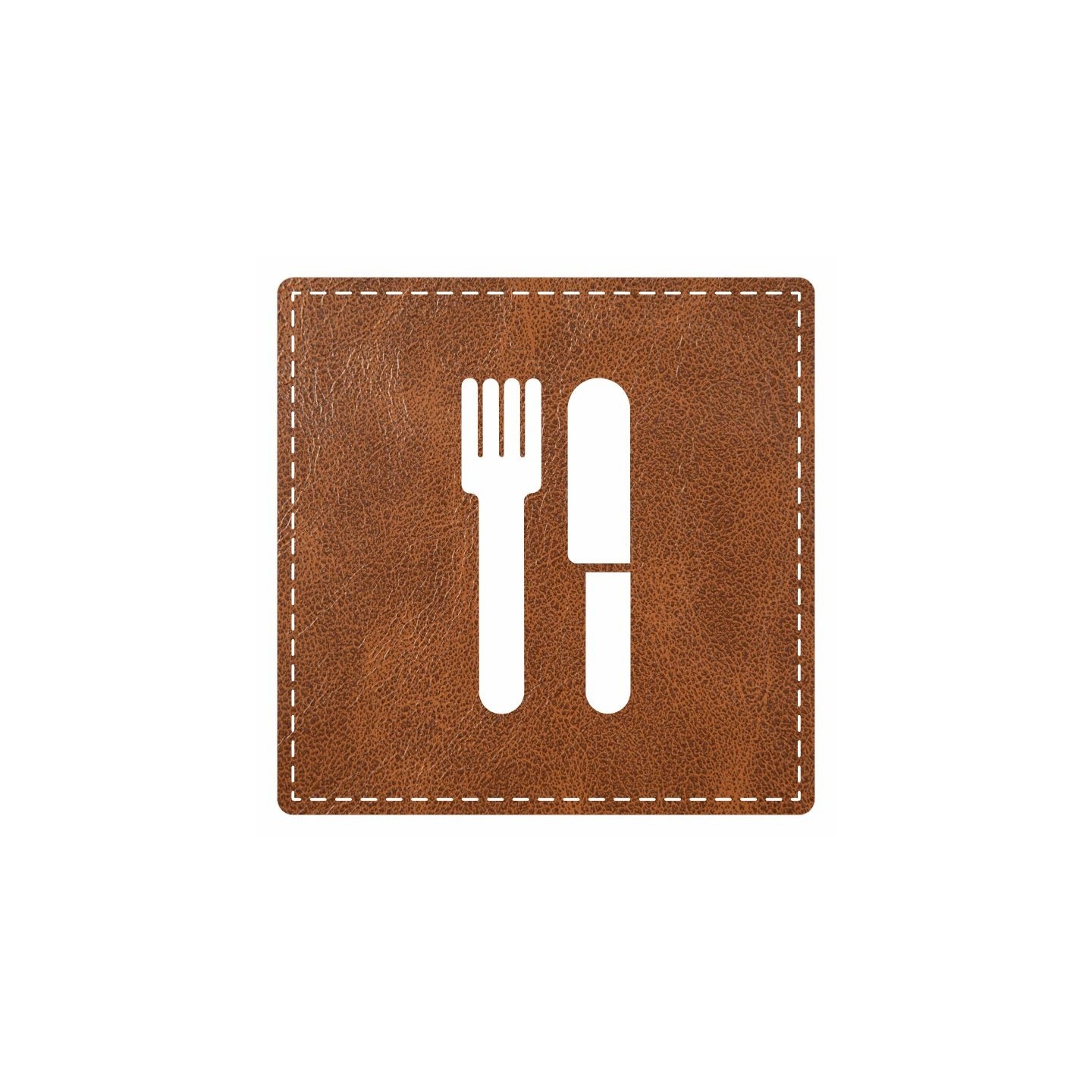 Plaque porte "restaurant"  imitation cuir marron - picto carré