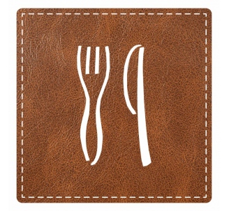 Plaque porte "restaurant" imitation cuir marron - picto carré
