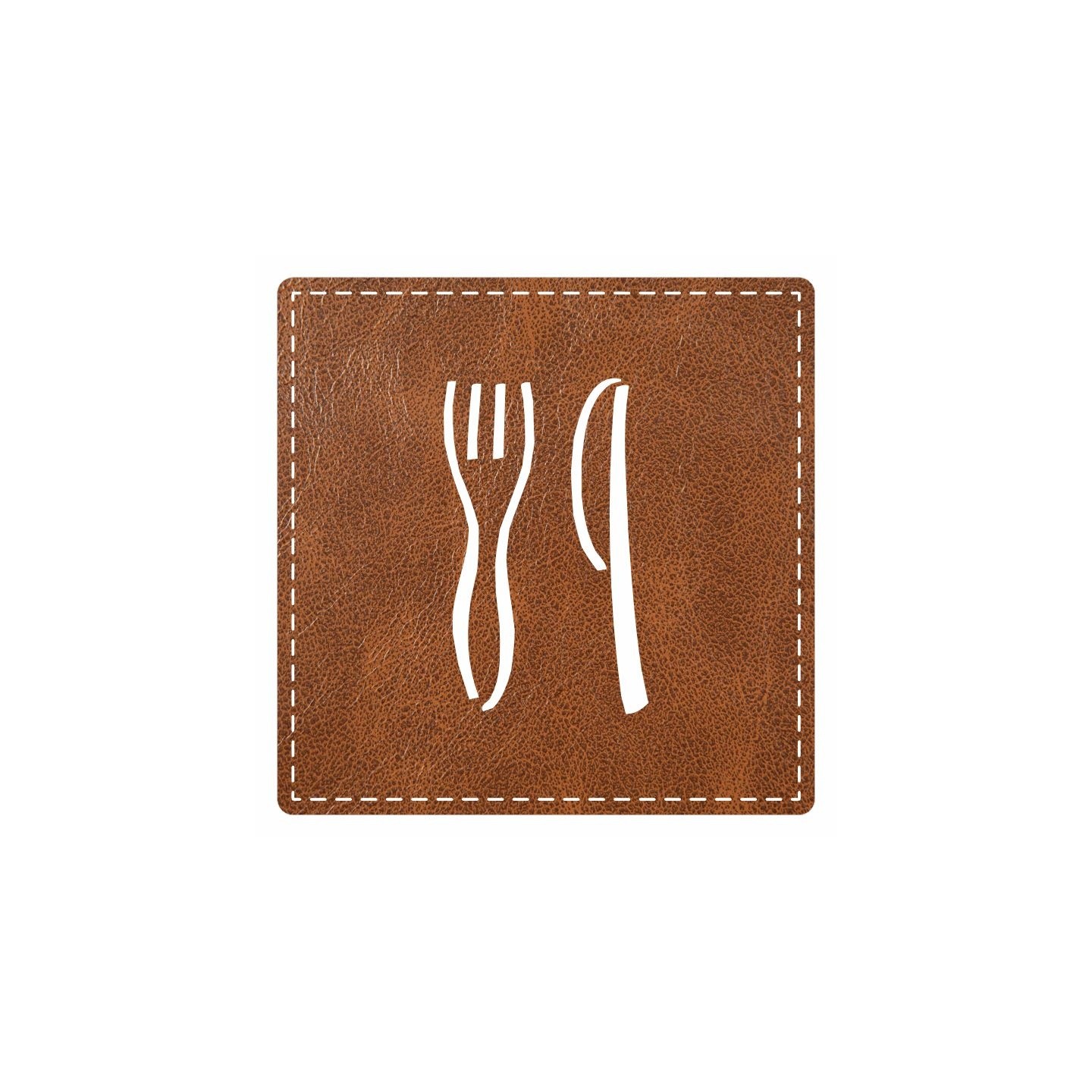 Plaque porte "restaurant"  imitation cuir marron - picto carré