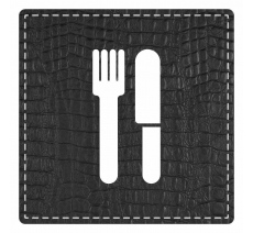Plaque porte "restaurant" imitation cuir noir - picto carré
